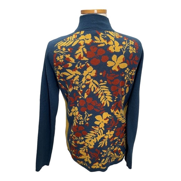 Floral Patterned Women's Sweater - Blue and Yellow - Picture 3 of 7